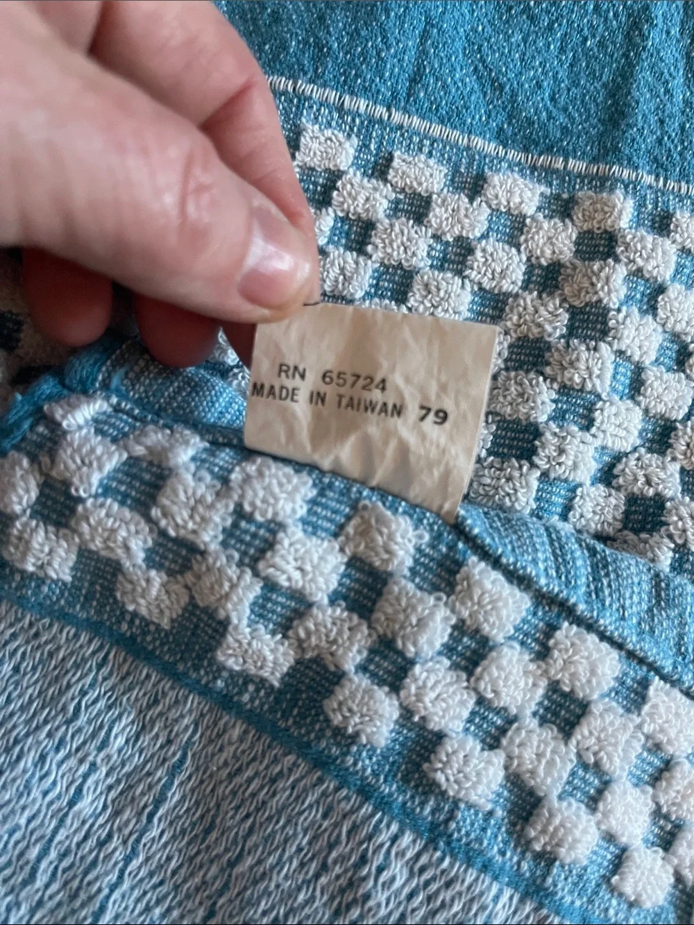 Vintage Blue & White Hobnail Kitchen Towel | 1970s Popcorn Terry Cottagecore